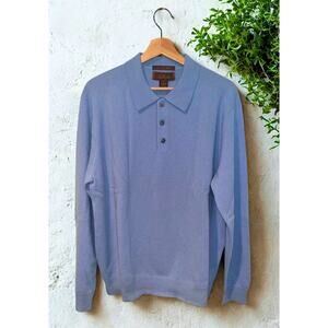 Tasso Elba 100% Cashmere Polo Sweater Blue Mens Medium NWT Long Sleeve